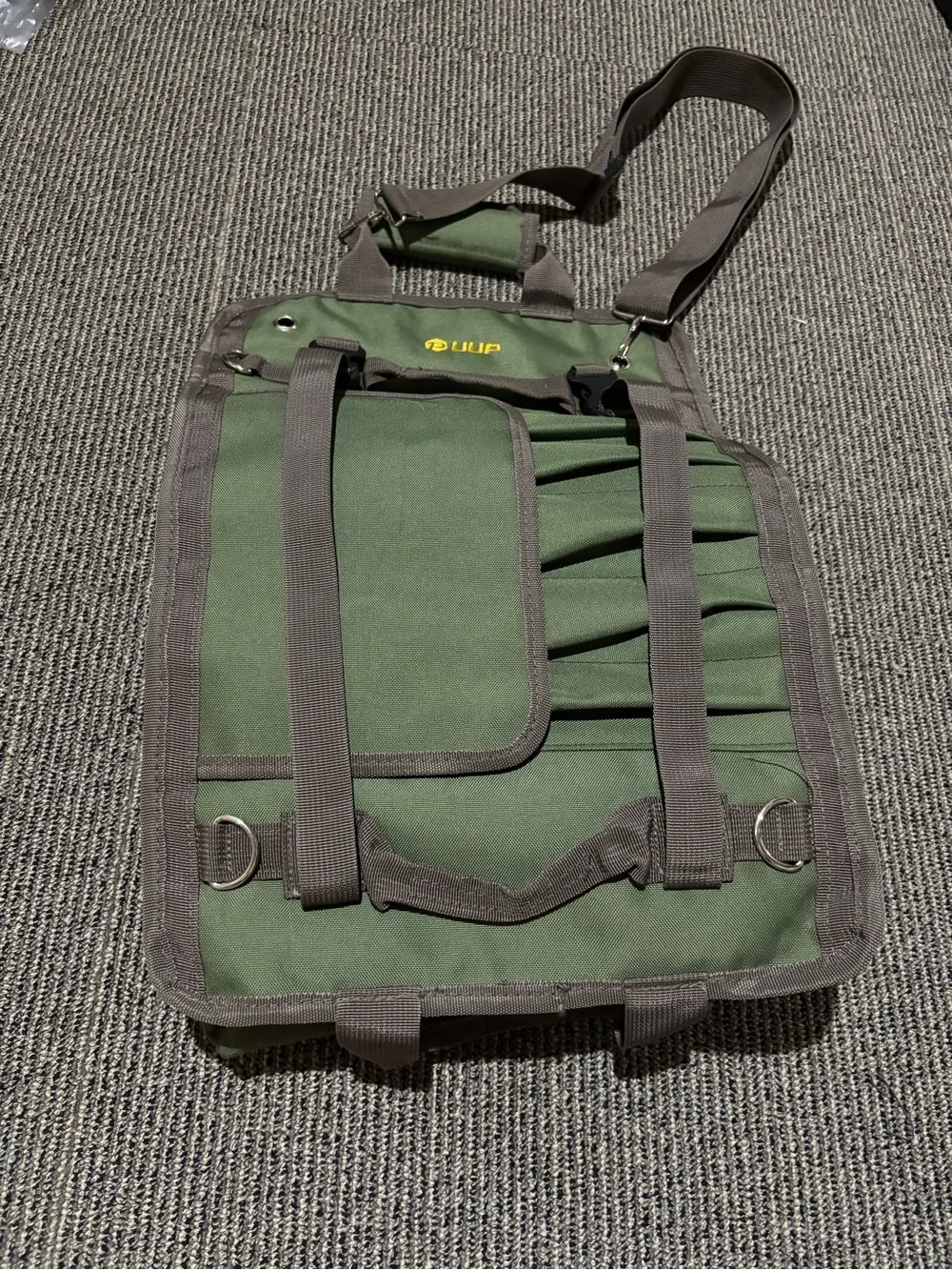 Olive Green Men's Messenger Bag with Multiple Tool Pockets
